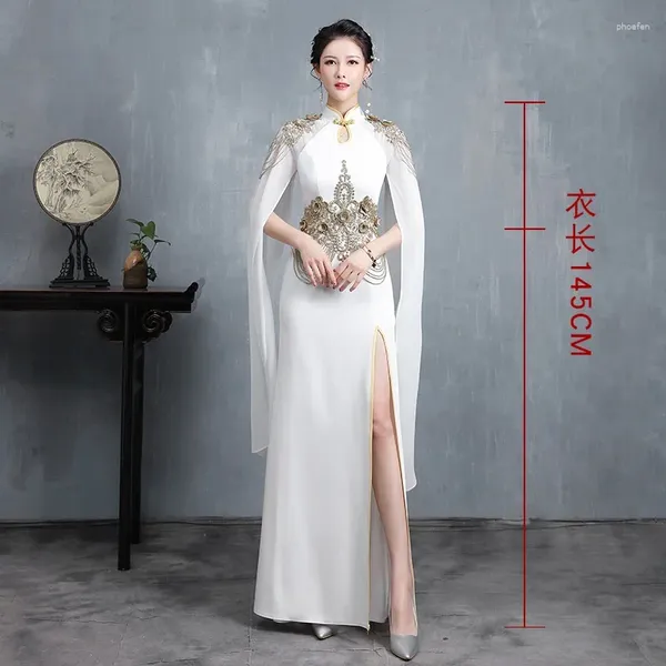 Ethnische Kleidung Damen Verbessertes chinesisches Cheongsam Sexy langes Modell Showkleid Mode Frauen Kantate Leistung Maxi Bühnenoutfit 12087