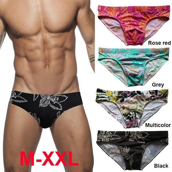 Calções de natação troncos floral impressão dos homens maiô biquíni sexy banho para homens pênis push up swim briefs praia banho com padded293v