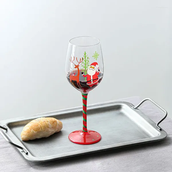 Copos de vinho 1 peça 445ml/15oz elegante tema de natal copo pintado à mão taça de cristal para festa em casa bar restaurante