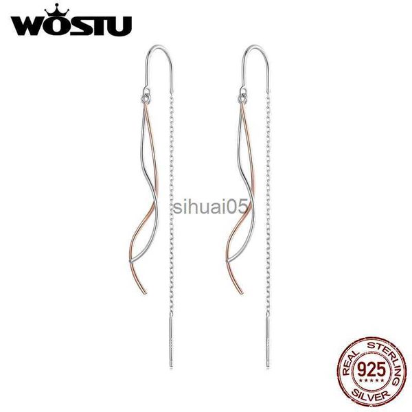 Stud WOSTU Long Tassel Ear Thread Brincos Mulheres Dreamlined 925 Sterling Silver Rose Gold Two-Tom Brinco Simples Jewerly Presente YQ231026