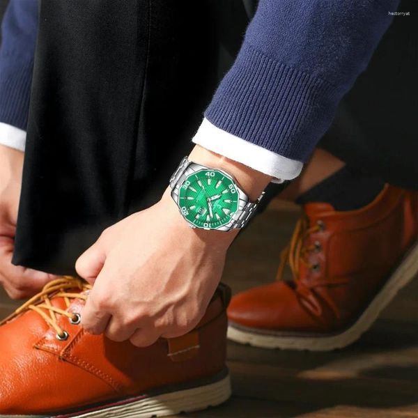 Relógios de pulso moda esportes relógios homens verde impermeável quartzo aço inoxidável masculino reloj hombre relogio masculino negócios