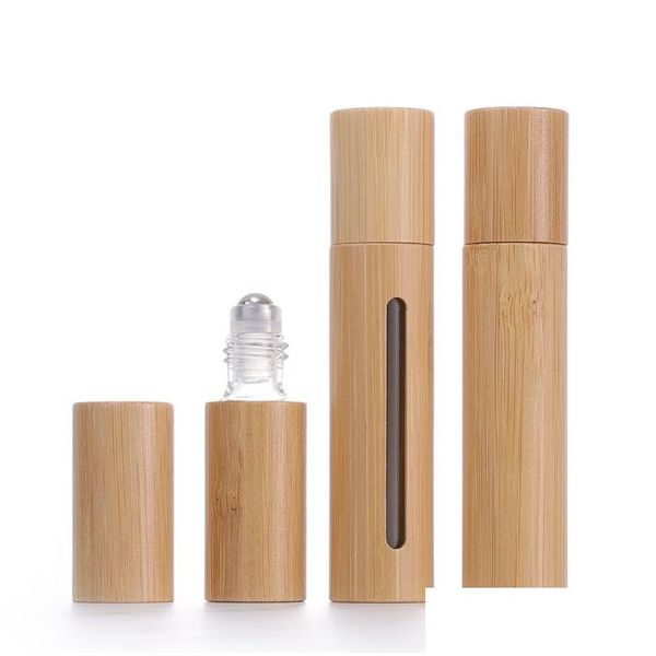 Garrafas de embalagem atacado 5ml rolo de bambu na garrafa aberta janela criativa vidro garrafas de óleo essencial mini cosméticos vazio engarrafamento pacote dh6ow