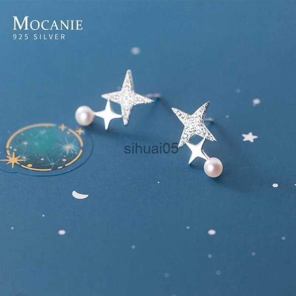 Stud Modian Clear CZ Exquisite Star Darts Big Pearl Sterling Silver 925 Orecchino per le donne Luxury Wedding Ear Pin Gioielleria raffinata YQ231026