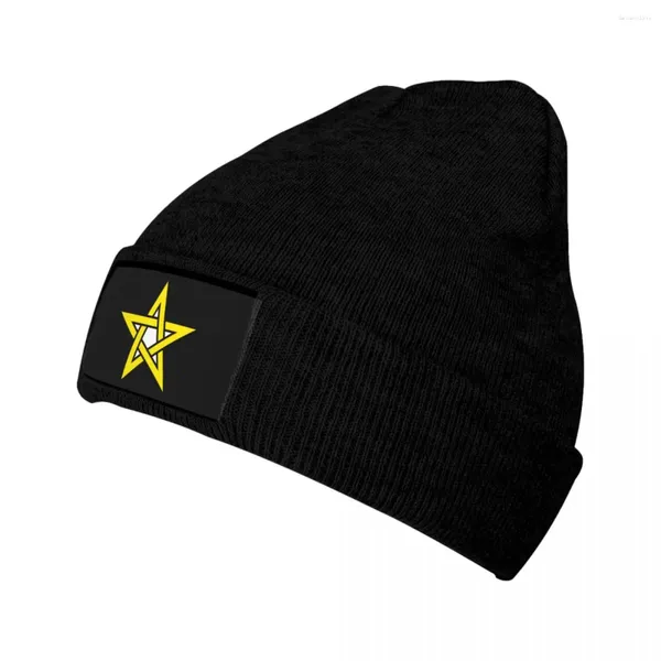 Береты, желтые шапки-бини с пентаграммой и звездами, повседневные шапки с логотипом для мужчин и женщин, спортивная вязаная шапка на открытом воздухе, зимняя теплая графическая шапка