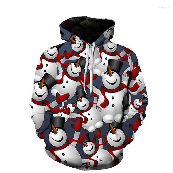 Felpe con cappuccio da uomo Serie di pupazzi di neve di Natale 3D Felpa stampata Moda casual Pullover Y2K da donna Grandi Sudaderas