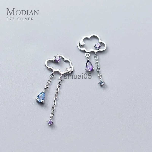 Stud Modian Charm Trendy Cloud Nappa Altalena Blu Viola Orecchini con zirconi Squisito argento sterling 925 Orecchini a bottone per le donne YQ231026