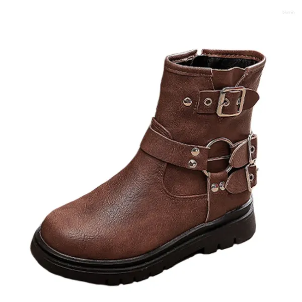 Stivali da cowboy corti stile western per bambini ragazze da 2 a 8 anni 2023 Stivaletti con fibbia in pelle autunno inverno cavalleria