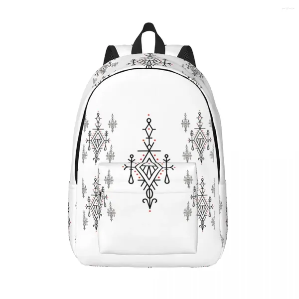 Rucksack Amazigh Kabyle-Muster, Canvas-Rucksäcke für Damen, College, Schule, Studenten, Büchertasche, passend für 15-Zoll-Laptops, geometrische traditionelle Taschen