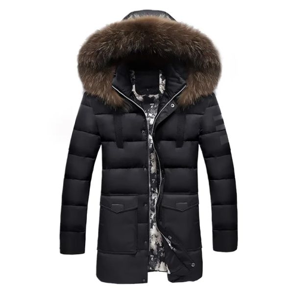 Jaquetas de inverno masculinas 2023 gola de pele oversized longo parkas casacos masculinos grossos inchados zíper lateral casual jaquetas com capuz