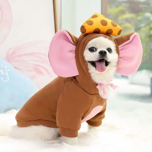 Vestuário para cães 67JE Cães Cosplay Mouse Macacão Pet Halloween Party Cordão Hoodies Pulôver Gatos Suéter