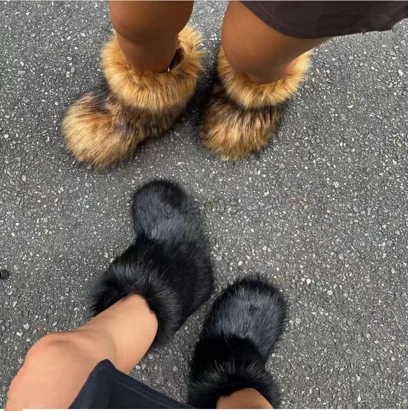 Botas inverno fosco botas femininas sapatos de pele fofo neve forro de pelúcia deslizamento de borracha plana ao ar livre laço quente cadarços 231026