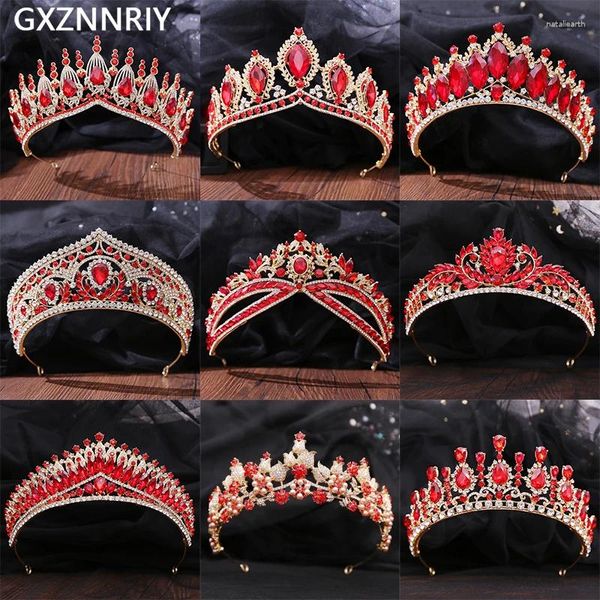 Haarspangen, rote Kristallkrone, Strass, goldfarben, Tiaras und Kronen für Frauen, Schmuck, Party, Halloween, Accessoires, Kopfschmuck, Abschlussball, Geschenk