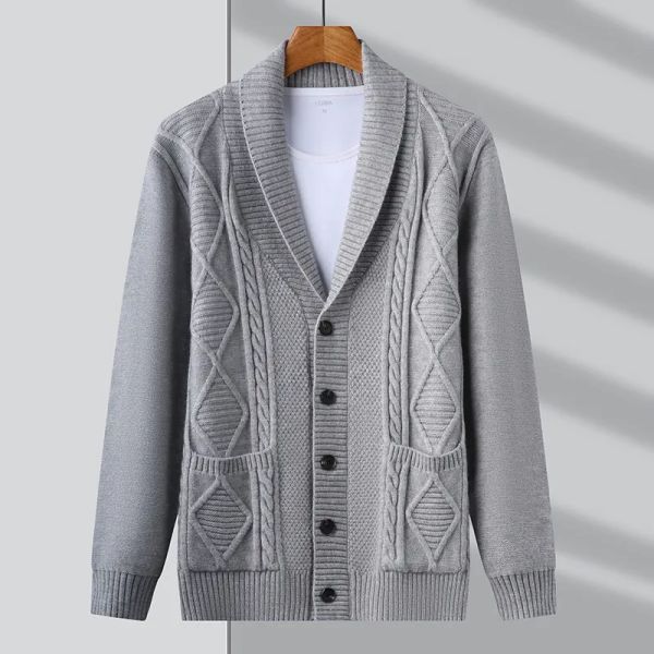 High-End-personalisierte Jacquard-Strickjacke für Herren 2023 Herbst und Winter neuer koreanischer Freizeitpullover mit Schalkragen