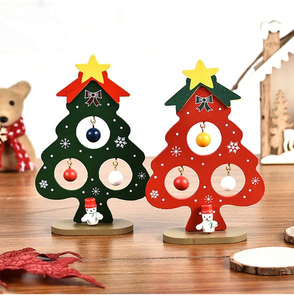 Деревянные маленькие елочные украшения, детские интеллектуальные игрушки «сделай сам», мини-рождественская елка, настольный рождественский подарок, оптовая продажа AC