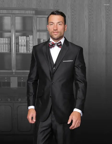 Мужские костюмы, черные свадебные смокинги для жениха, куртка, брюки, жилет с галстуком, облегающий костюм на заказ, мужские женихи