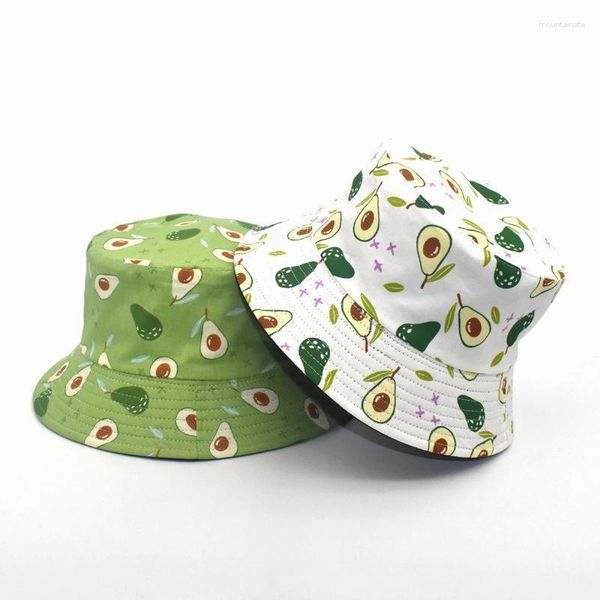 Berets Avocado Eimer Hut Frauen Männer Sommer Panama Hip Hop Caps Reversible Obst Druck Banane Wassermelone Strand Fischer 2023 Berets