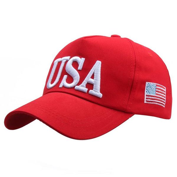 Шляпы для вечеринок 2024 Бейсбольная шляпа с американским флагом Регулируемые шляпы Трампа США Вышитая фуражка 3 цвета Домашний сад Праздничные принадлежности для вечеринок Dh8J1