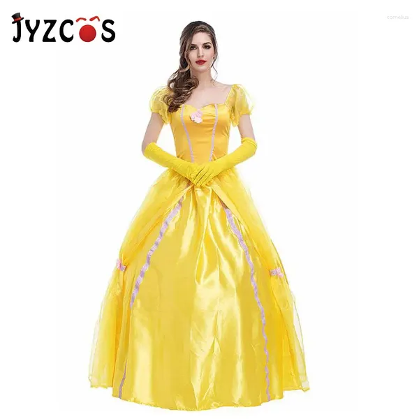 Costume a tema JYZCOS Donna Adulto Fiaba Principessa Cosplay Festa di Natale Abito lungo giallo Corte vintage europea