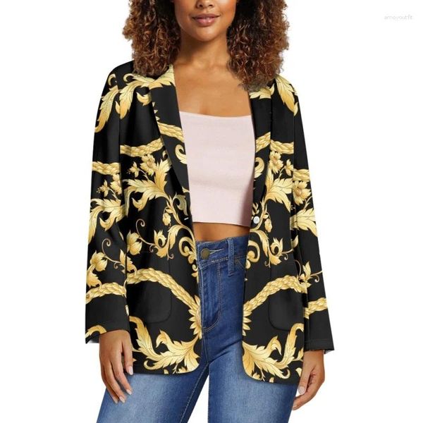 Damenanzüge Noisydesigns Luxus Frauen Blazer Golden Floral Muster Dame Frühling Herbst Jacken Mäntel Tops Weibliche Kleidung 2024 Drop