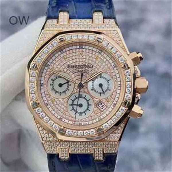 Audpi Royal mostrador grande relógio de carvalho masculino relógio de movimento de quartzo relógio de pulso multifuncional série épica 26022ou diamante traseiro full sky star 18k ouro rosa material da WN-JWA0