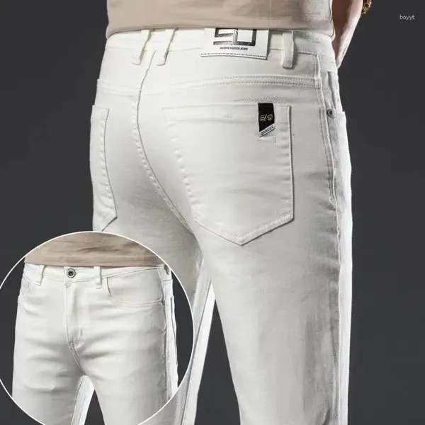 Calças de brim masculinas 2023 estilo clássico branco homens algodão casual negócios estiramento slim fit calças jeans masculinas calças de marca de moda