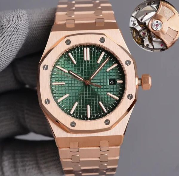 7 tipi di orologi di lusso da uomo AAA + cassa in oro quadrante verde orologi royaloak 40mm 15500 orologi da polso automatici in acciaio inossidabile 316L aghi luminosi