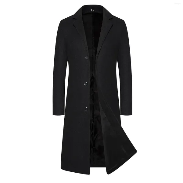 Casacos de trincheira masculinos outono inverno moda lã turndown colarinho sólido velo manga longa com zíper bolso jaqueta casaco casual