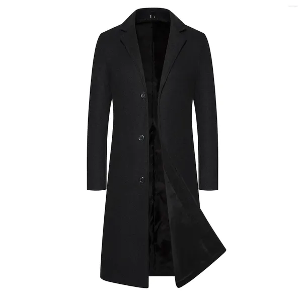 Trench da uomo Autunno Inverno Moda Colletto con risvolto in lana Solido in pile Manica lunga Tasca con cerniera Cappotto Cappotto casual