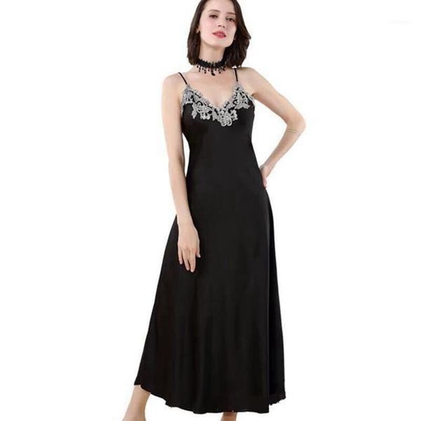 Camisón largo de satén para mujer, traje para casa, vestido de noche porno de encaje, camisones de talla grande de seda, ropa de dormir sexy, lencería, ropa de noche 1359k