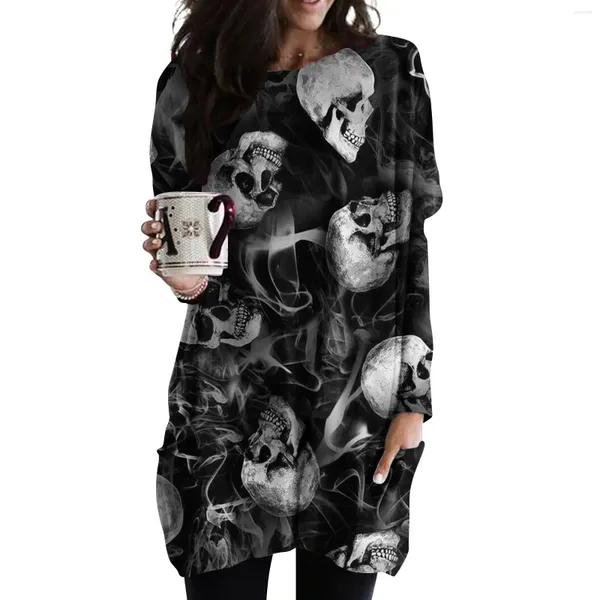 Kadın Hoodies 2023 Cadılar Bayramı Ceket 3D Korku Baskı Elbisesi Y2K Orta Uzunluk Kollu T-Shirt Fabrikası Doğrudan Satışlar