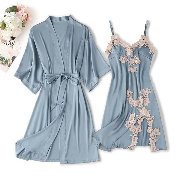 Sexy applique casamento senhora robe terno solto cetim noiva dama de honra quimono roupão vestido mini sleepwear rayon lingerie íntima wome226a