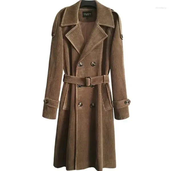 Trench da uomo Cappotto lungo da uomo doppio petto Cappotto lungo da uomo in velluto a coste Primavera Autunno Cappotto slim fit Manica retrò allentata