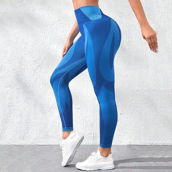 Leggings da donna senza cuciture lavorati a maglia da donna fitness a vita alta sollevamento dell'anca moda palestra outdoor tranning pantaloni skinny tie dye