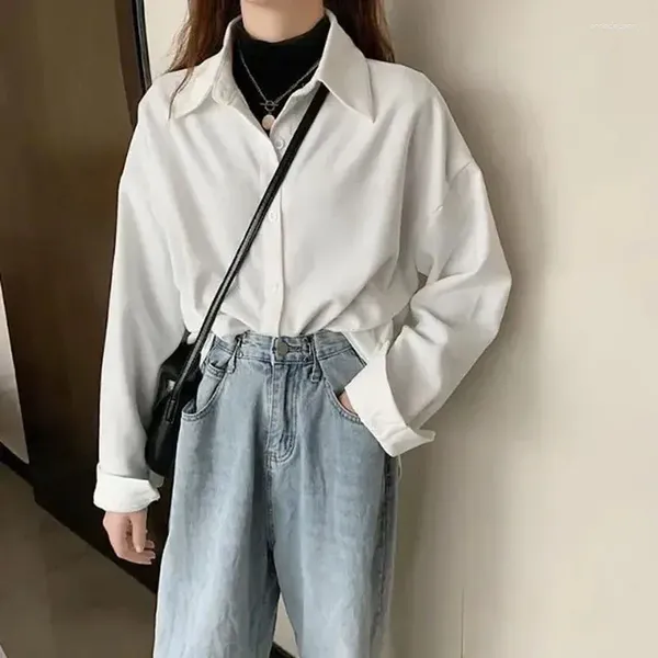 Camicette da donna Camicia a maniche lunghe ampia 2023 Top Abbigliamento semplice ed elegante Y2k Top Camicetta sociale Elegante gioventù coreana