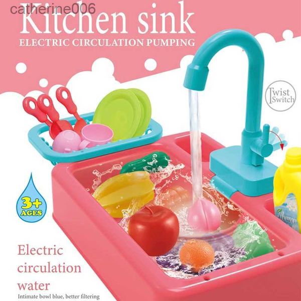 Cucine Gioca Cibo Giocattoli per bambini Cucina Giocattoli Lavello Fai finta di giocare a casa Gioco di simulazione Elettrico Lavastoviglie Lavello Set di giocattoli Cucina Set di cibo per ragazze GiocattoliL231026