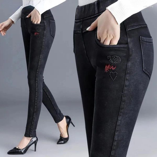 Calças de brim femininas casual preto alta wasit magro lápis vintage elegante estiramento tornozelo comprimento calças jeans mãe vaqueros leggings pantalones