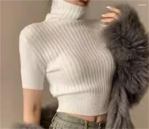 Женские свитера, женские свитера 2023, корейская мода, облегающие вязаные топы, женские черные облегающие пуловеры с короткими рукавами на весну и лето