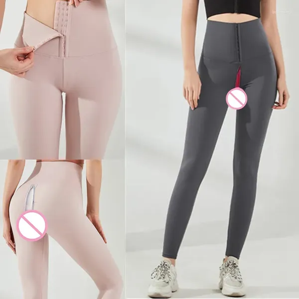 Leggings da donna Sexy con apertura sul cavallo Cerniere a vita alta da donna Pantaloni da sesso all'aperto Controllo della pancia Shapewear Collant da allenamento senza cuciture Femme