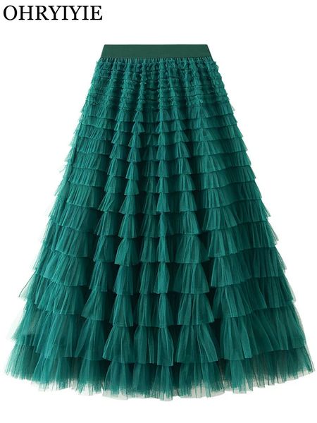 Юбки OHRYIYIE, однотонная тюлевая юбка длиной до пола, богемная женская удлиненная длинная макси-юбка в стиле бохо, женская осенне-зимняя праздничная юбка, женская 231025
