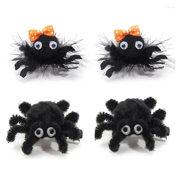 Accessori per capelli F19F 4 pezzi Divertenti ragni di Halloween Forcina per neonate Mollette per animali Ornamenti per fermagli in peluche alla moda