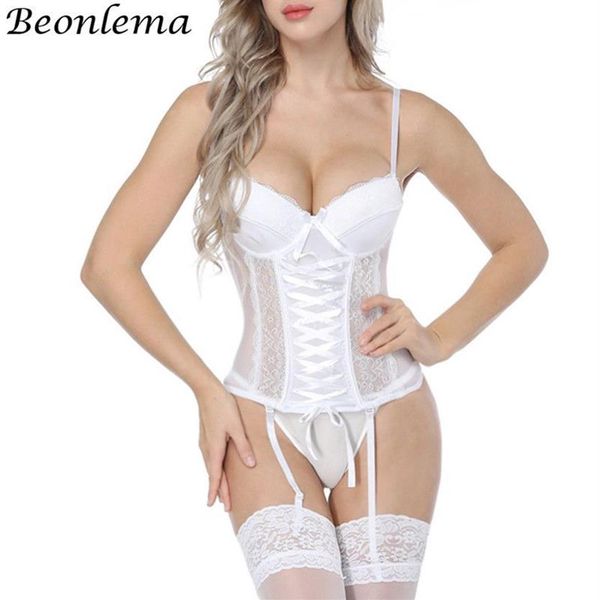 Beonlema Donne Biancheria Intima Sexy Corsetto Erotico Korse Trasparente Maglia di Pizzo Corsetto Top Lingerie Vita Sottile Bustier Push Up Corsetto Y1241k