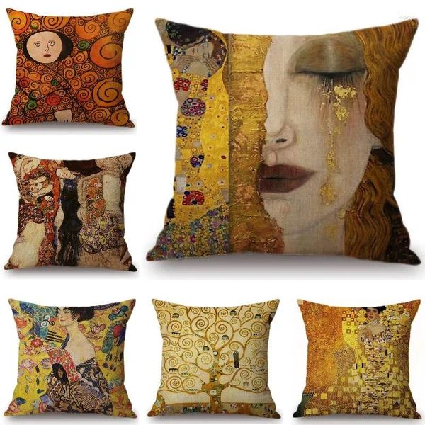 Almofado Gustav Klimt Art Gallery Cover impresso Caso doméstico Case de decoração de luxo Sofá