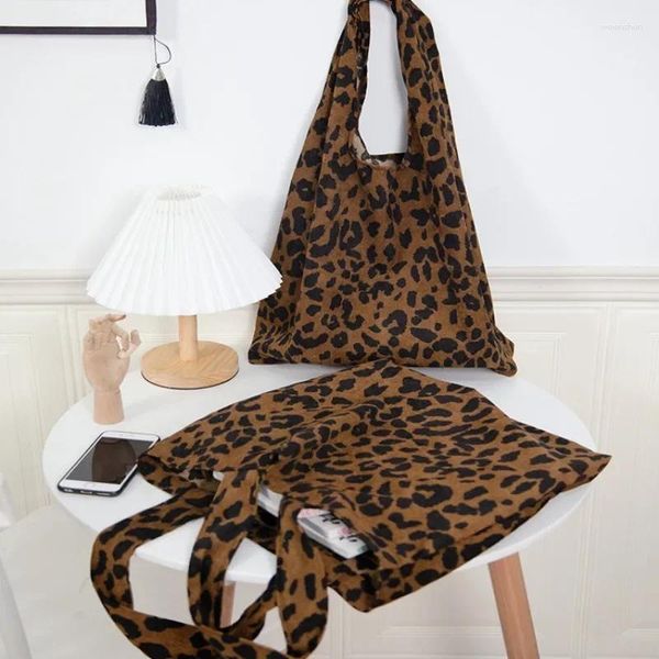Sacos de noite 2023 Corduroy Leopard Print Bag Senhoras Ombro Casual Tote Compras Grande Capacidade Bolsas Totes Mulheres
