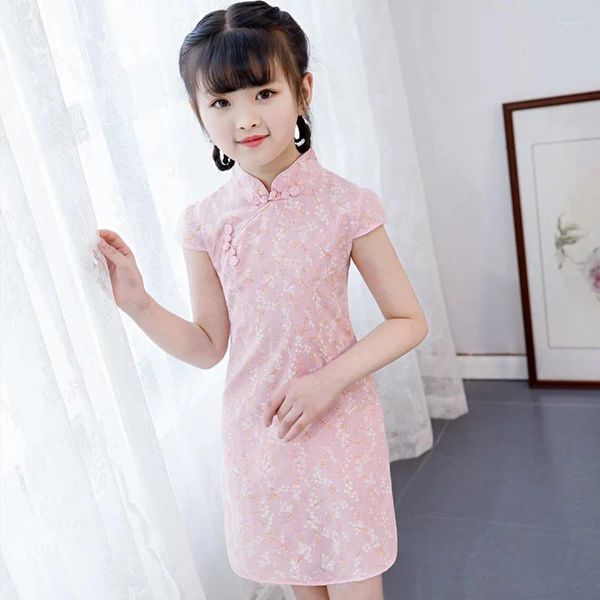 Abbigliamento etnico Cheongsam per bambini Estivo in cotone Spettacolo in stile straniero Bambina Abito migliorato per bambina di 3 anni Tang cinese