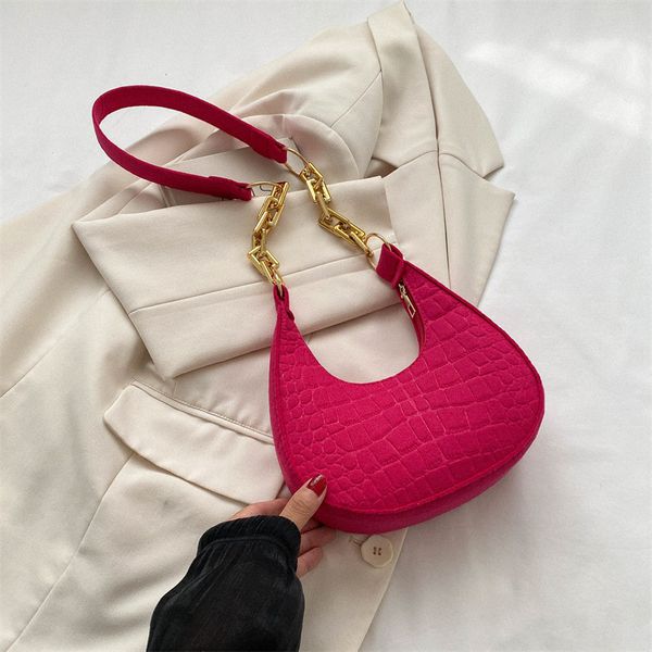 Winter Große Umhängetaschen für Frauen Steinmuster PU-Leder Crossobdy Taschen Marke Rose Red Tote Handtaschen Ketten Shopper Clutch Purs Abendtaschen