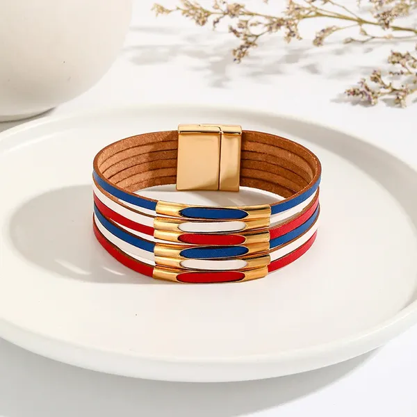 Charme pulseiras amorcome americano eua bandeira impressão para mulheres julho 4th independência dia ímã fivela pu pulseira de couro femme jóias