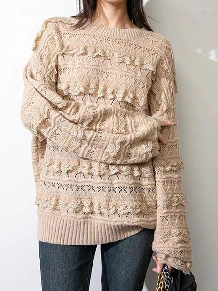 Maglioni da donna camicia casual scavata in maglia girocollo maglione pullover 2023 autunno abbigliamento moda coreana