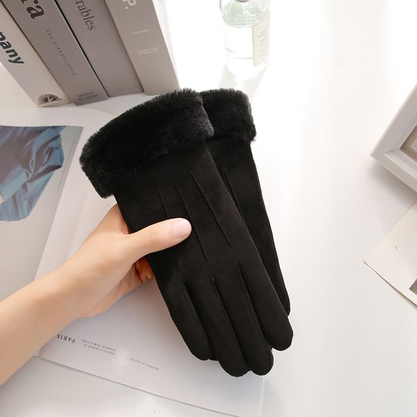 Beş Parmak Eldivenleri Kadın Kış Eldivenleri Sıcak Kadın Kürk Eldivenleri Tam Parmak Eldiven Talimat Rüzgar Tabanlı Gants Hiver Femme Guantes Hediye Aa