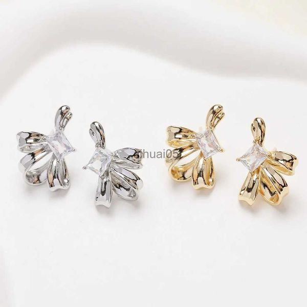 Stud 4 PCS Dainty Bow Zircon Ear Studs Brincos Jóias Fazendo Suprimentos Ferramentas 14k Banhado A Ouro DIY Feito À Mão Acessórios De Latão 17 * 24mm YQ231026