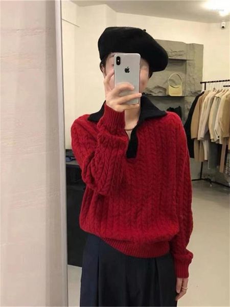 Damenpullover Damen HSA Herbst Winter Frauen Warm Strickpullover 2023 Umlegekragen Korean Fashion Chic Tops Twisted Slim